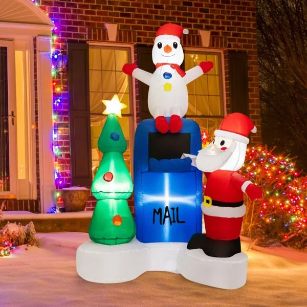 185CM Décoration Gonflable Noël - Père Noël Sapin de Noël, Bonhomme de Neige Boîte aux lettres - Lumières LED Sac de Sable