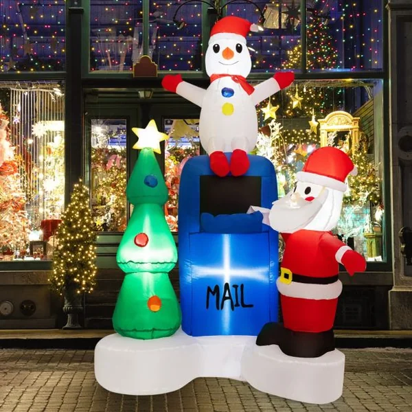 185CM Décoration Gonflable Noël - Père Noël Sapin de Noël, Bonhomme de Neige Boîte aux lettres - Lumières LED Sac de Sable