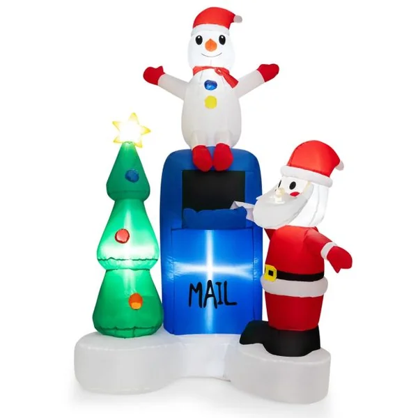185CM Décoration Gonflable Noël - Père Noël Sapin de Noël, Bonhomme de Neige Boîte aux lettres - Lumières LED Sac de Sable
