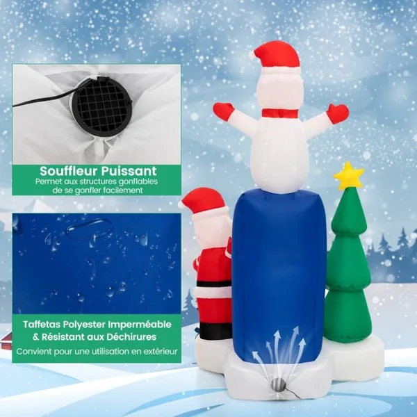 185CM Décoration Gonflable Noël - Père Noël Sapin de Noël, Bonhomme de Neige Boîte aux lettres - Lumières LED Sac de Sable