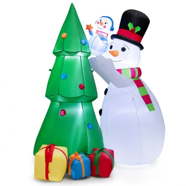 1,8 M Décoration de Noël Gonflable Sapin de Noël Gonflable avec 2 Bonhommes de Neige Lumières LED et Gonfleur Puissant