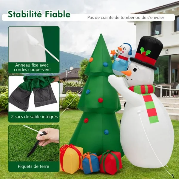 1,8 M Décoration de Noël Gonflable Sapin de Noël Gonflable avec 2 Bonhommes de Neige Lumières LED et Gonfleur Puissant