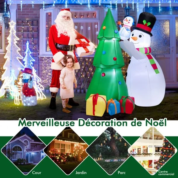 1,8 M Décoration de Noël Gonflable Sapin de Noël Gonflable avec 2 Bonhommes de Neige Lumières LED et Gonfleur Puissant