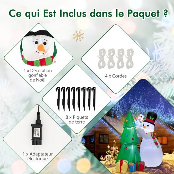 1,8 M Décoration de Noël Gonflable Sapin de Noël Gonflable avec 2 Bonhommes de Neige Lumières LED et Gonfleur Puissant