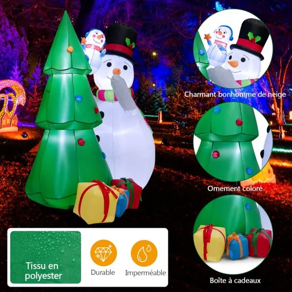 1,8 M Décoration de Noël Gonflable Sapin de Noël Gonflable avec 2 Bonhommes de Neige Lumières LED et Gonfleur Puissant