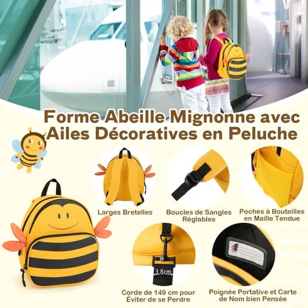 18”Valise à Roulettes Enfants avec 12”Sac à Dos Bagages à Main avec Poignée Rétractable Modèle d'Abeille pour 3 Ans+ Jaune/Bleu/Noir/Rose/Noir+Jaune/Bleu Foncé/Rose+Noir