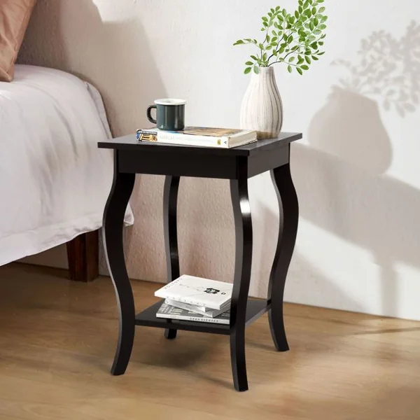 1 ou 2 Tables d'Appoint Bout de Canapé 2 Niveaux Table de Chevet Carrée avec Patins Antidérapants 40 x 40 x 60 cm Café/Blanc