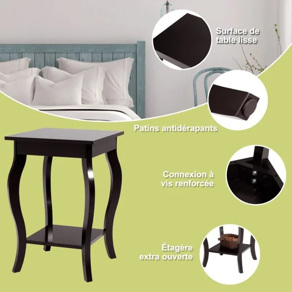 1 ou 2 Tables d'Appoint Bout de Canapé 2 Niveaux Table de Chevet Carrée avec Patins Antidérapants 40 x 40 x 60 cm Café/Blanc