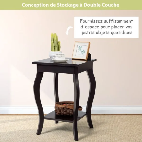 1 ou 2 Tables d'Appoint Bout de Canapé 2 Niveaux Table de Chevet Carrée avec Patins Antidérapants 40 x 40 x 60 cm Café/Blanc