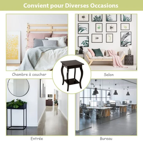 1 ou 2 Tables d'Appoint Bout de Canapé 2 Niveaux Table de Chevet Carrée avec Patins Antidérapants 40 x 40 x 60 cm Café/Blanc