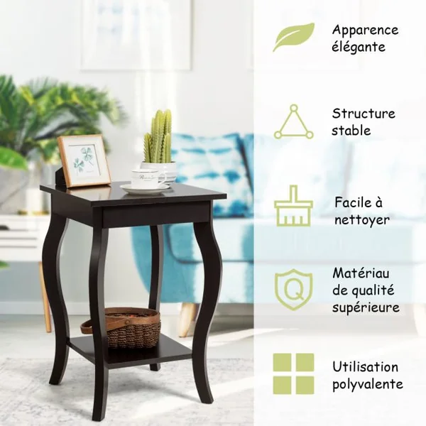 1 ou 2 Tables d'Appoint Bout de Canapé 2 Niveaux Table de Chevet Carrée avec Patins Antidérapants 40 x 40 x 60 cm Café/Blanc