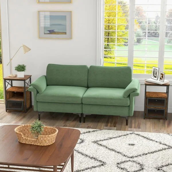 1 Table/2 Tbales de Chevet Industrielle à 2 Compartments et 2 Étagères Bout de Canapé Cadre Métal Table d'Appoint pour Chambre 60,5x40x35cm