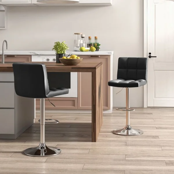 1 Tabouret/Lot de 2 Tabourets de Bar en Cuir Pu Hauteur Réglable Siège Pivotant à 360° Repose-pieds Base en Métal Antidérapant Blanc/Noir/Café/Gris