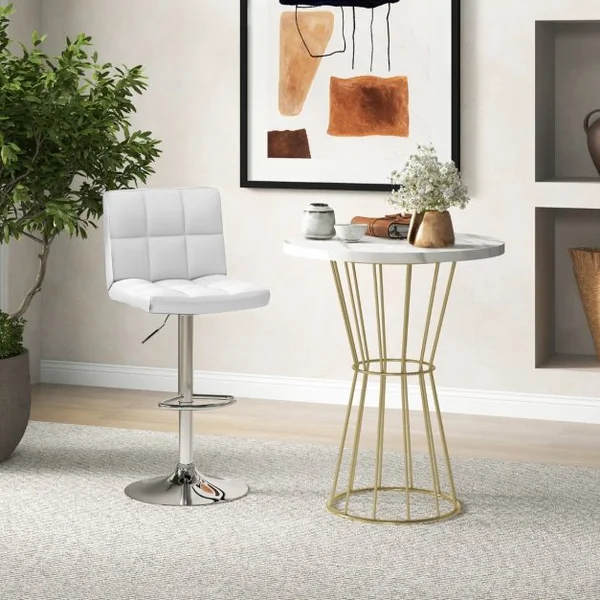1 Tabouret/Lot de 2 Tabourets de Bar en Cuir Pu Hauteur Réglable Siège Pivotant à 360° Repose-pieds Base en Métal Antidérapant Blanc/Noir/Café/Gris