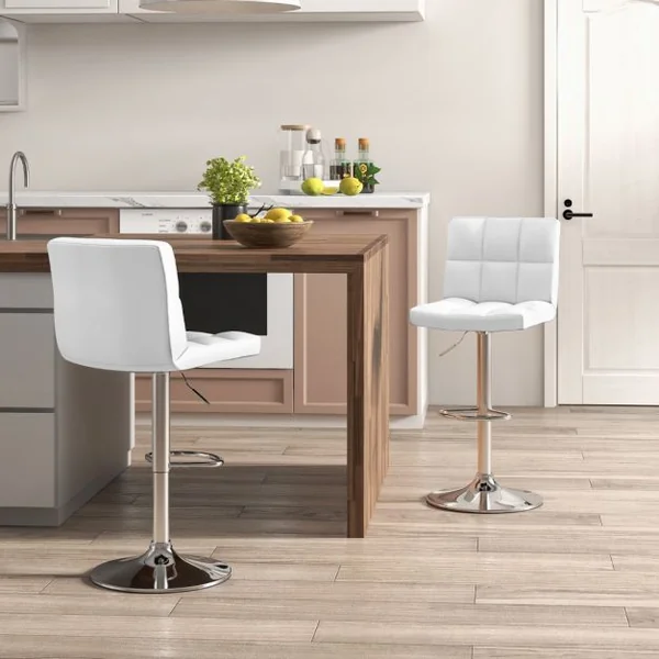 1 Tabouret/Lot de 2 Tabourets de Bar en Cuir Pu Hauteur Réglable Siège Pivotant à 360° Repose-pieds Base en Métal Antidérapant Blanc/Noir/Café/Gris