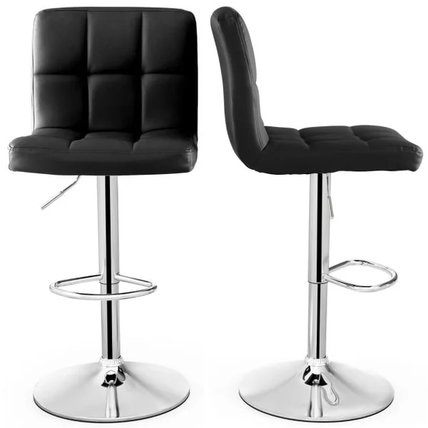 1 Tabouret/Lot de 2 Tabourets de Bar en Cuir Pu Hauteur Réglable Siège Pivotant à 360° Repose-pieds Base en Métal Antidérapant Blanc/Noir/Café/Gris