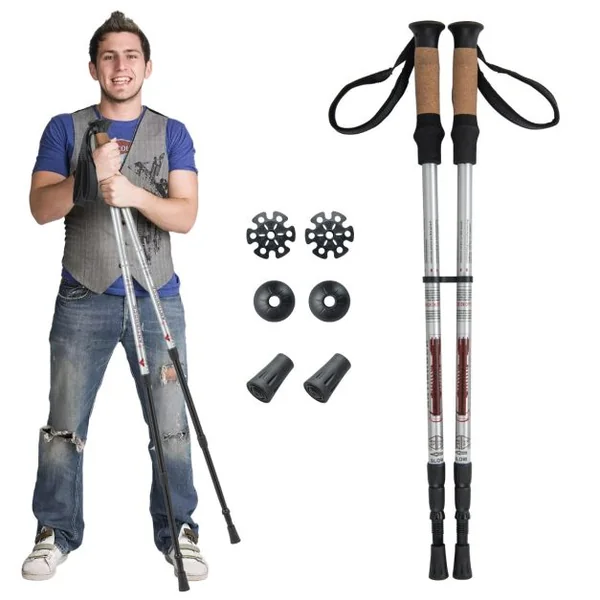 1Pair Folding Bâton de Randonnée Pour Homme/Femme Bâton d'Alpiniste Pliant Anti-choc Aluminium pour Ski Randonnée Sports de Montagne Bleu