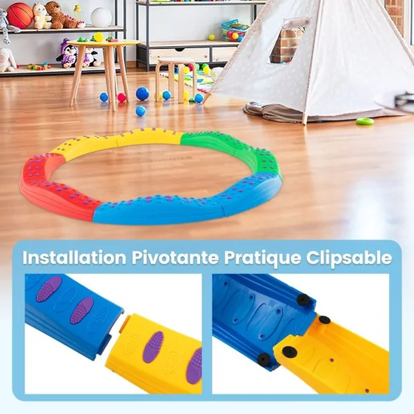 20 Pièces Poutre d'Équilibre Empilable Enfants avec Patin Antidérapant Tremplins d'Équilibre avec Connexion Ferme Amovible Charge 80kg Rose