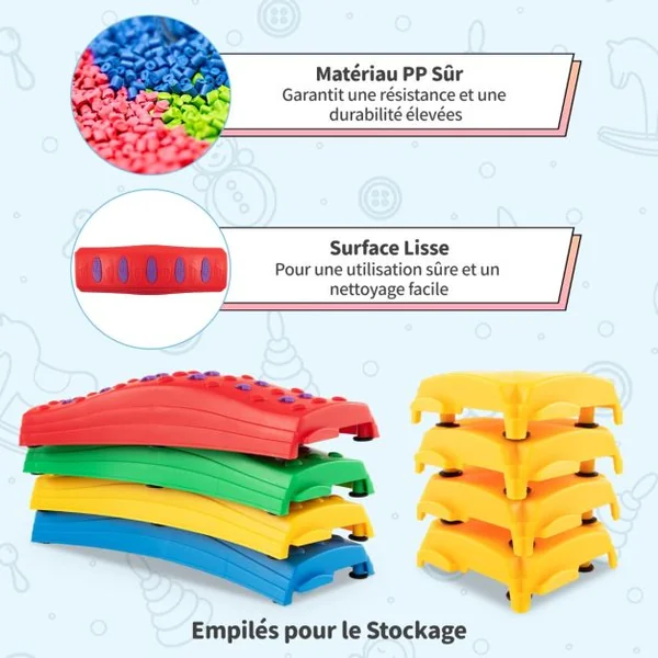 20 Pièces Poutre d'Équilibre Empilable Enfants avec Patin Antidérapant Tremplins d'Équilibre avec Connexion Ferme Amovible Charge 80kg Rose