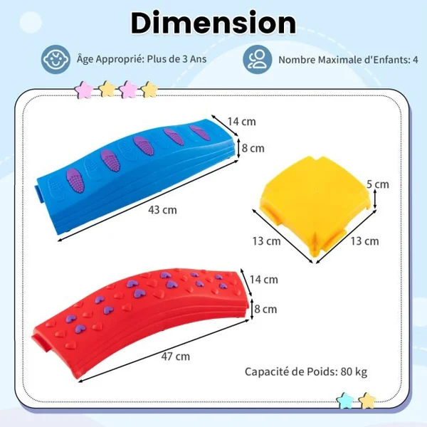 20 Pièces Poutre d'Équilibre Empilable Enfants avec Patin Antidérapant Tremplins d'Équilibre avec Connexion Ferme Amovible Charge 80kg Rose