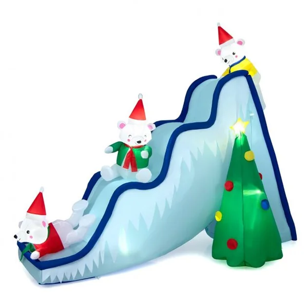 220 CM Décoration Gonflable de Noël avec 6 Lumières LED 3 Ours Polaires Toboggan et Sapin de Noël pour Intérieur/Extérieur
