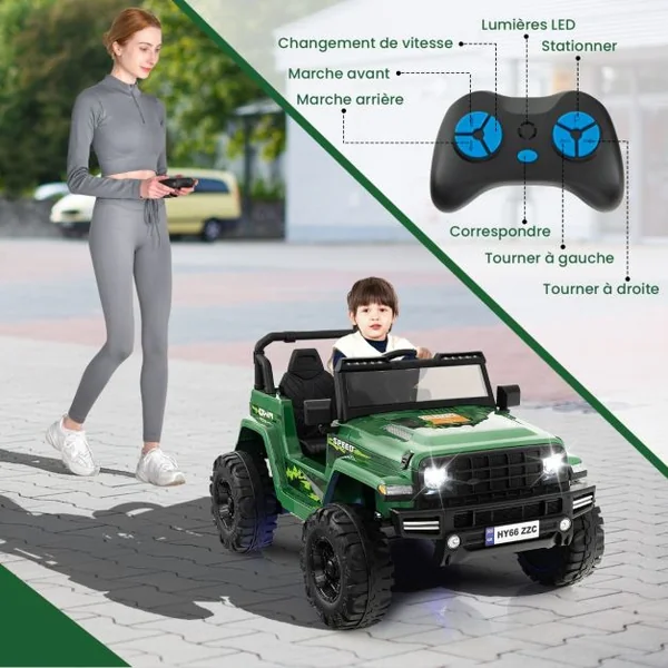 24V Voiture Électrique 2 Places Enfants avec Télécommande 2,4G Musique LED Démarrage Lent 2 Vitesses Charge 35kg pour 3-8 Ans+ Rouge/Rose/Vert