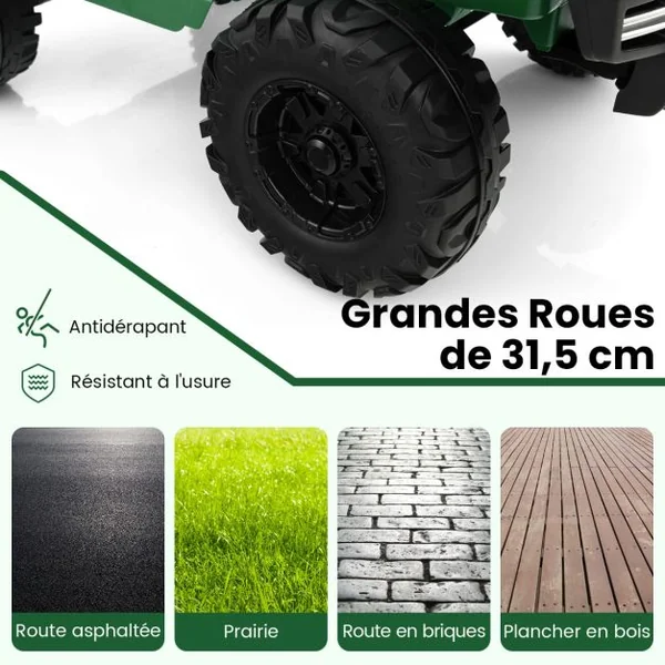 24V Voiture Électrique 2 Places Enfants avec Télécommande 2,4G Musique LED Démarrage Lent 2 Vitesses Charge 35kg pour 3-8 Ans+ Rouge/Rose/Vert
