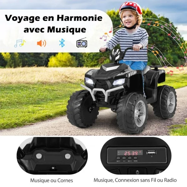 24V Voiture Électrique Enfant avec Musique & Lumières LED Vitesse 2,8/5 km/h Charge 35kg pour 3-8 Ans Noir