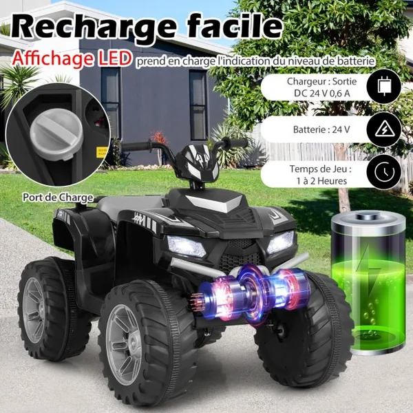24V Voiture Électrique Enfant avec Musique & Lumières LED Vitesse 2,8/5 km/h Charge 35kg pour 3-8 Ans Noir