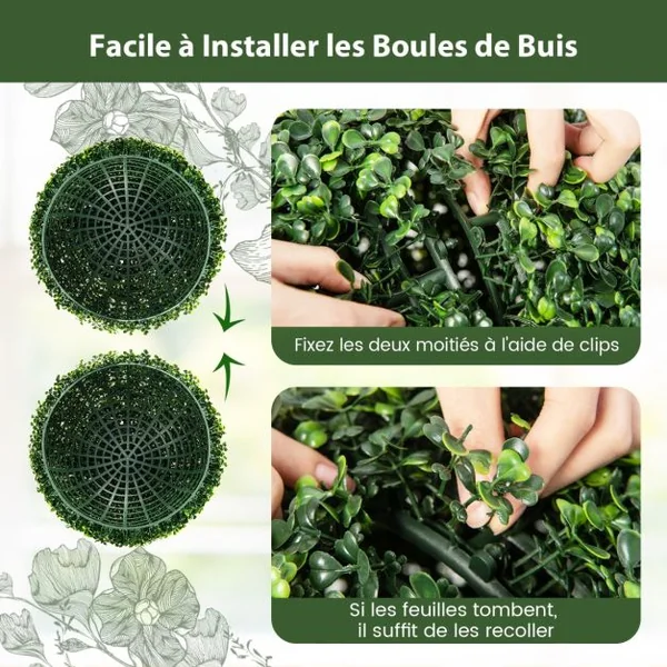 2 Boules 48 cm Plante Artificielle Topiaire UV-Proof Faux Plantes pour Intérieur et Extérieur