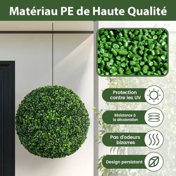 2 Boules 48 cm Plante Artificielle Topiaire UV-Proof Faux Plantes pour Intérieur et Extérieur