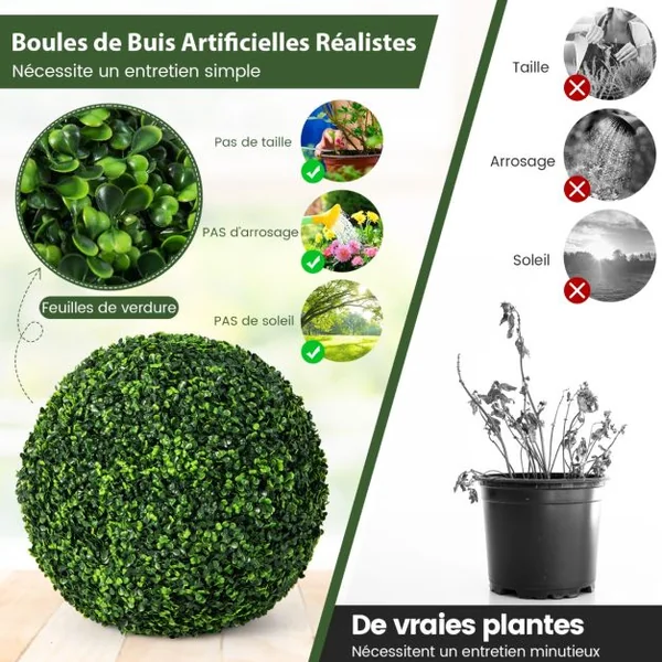 2 Boules 48 cm Plante Artificielle Topiaire UV-Proof Faux Plantes pour Intérieur et Extérieur
