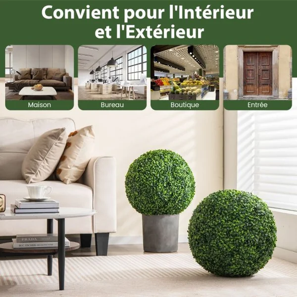 2 Boules 48 cm Plante Artificielle Topiaire UV-Proof Faux Plantes pour Intérieur et Extérieur