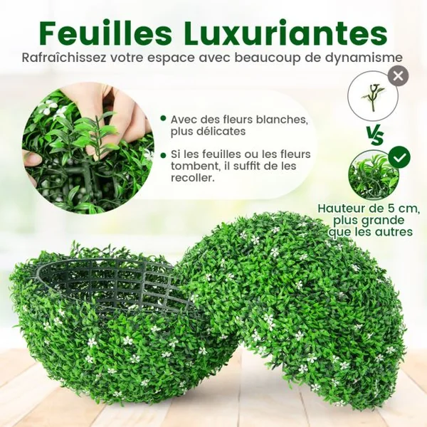 2 Boules 49 cm Plante Artificielle Topiaire UV-Proof Faux Plantes pour Intérieur et Extérieur