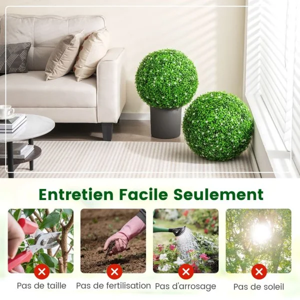 2 Boules 49 cm Plante Artificielle Topiaire UV-Proof Faux Plantes pour Intérieur et Extérieur
