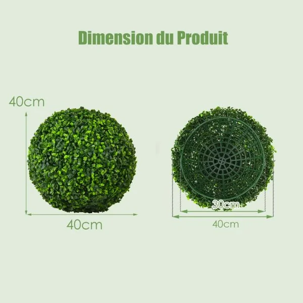 2 Boules de Buis Artificielles 40 cm Résistantes aux UV Plantes de Faux en Boules Topiaire Décoratives pour Intérieur Extérieur