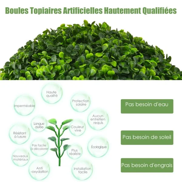 2 Boules de Buis Artificielles 40 cm Résistantes aux UV Plantes de Faux en Boules Topiaire Décoratives pour Intérieur Extérieur