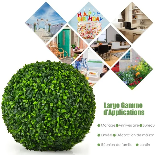 2 Boules de Buis Artificielles 40 cm Résistantes aux UV Plantes de Faux en Boules Topiaire Décoratives pour Intérieur Extérieur