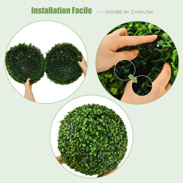 2 Boules de Buis Artificielles 40 cm Résistantes aux UV Plantes de Faux en Boules Topiaire Décoratives pour Intérieur Extérieur