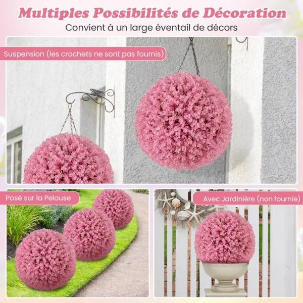 2 Boules Topiaires Artificielles 44 cm Résistantes aux UV Plantes de Faux en Boules 7 Couches de Feuilles Sphère de Jardin