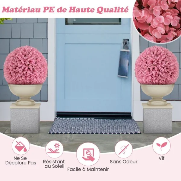 2 Boules Topiaires Artificielles 44 cm Résistantes aux UV Plantes de Faux en Boules 7 Couches de Feuilles Sphère de Jardin
