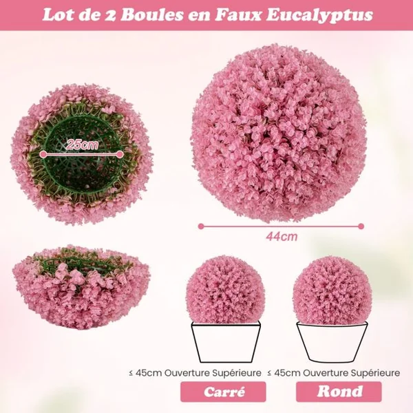 2 Boules Topiaires Artificielles 44 cm Résistantes aux UV Plantes de Faux en Boules 7 Couches de Feuilles Sphère de Jardin