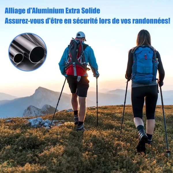 2 Bâtons de Marche Léger Longueurs Réglables 65-135cm Bâtons de Randonnée en Aluminium Alpenstocks Durables