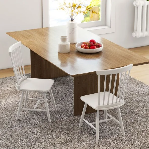 2 Chaises de Salle à Manger Sans Accoudoirs de avec Dossiers Ergonomiques en Broche Sièges en Bois de Caoutchouc Massif Blanc
