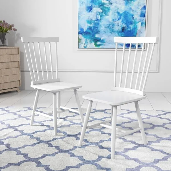 2 Chaises de Salle à Manger Sans Accoudoirs de avec Dossiers Ergonomiques en Broche Sièges en Bois de Caoutchouc Massif Blanc