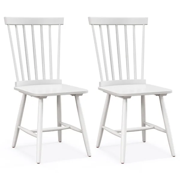 2 Chaises de Salle à Manger Sans Accoudoirs de avec Dossiers Ergonomiques en Broche Sièges en Bois de Caoutchouc Massif Blanc