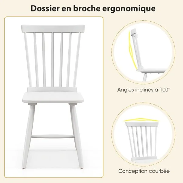 2 Chaises de Salle à Manger Sans Accoudoirs de avec Dossiers Ergonomiques en Broche Sièges en Bois de Caoutchouc Massif Blanc