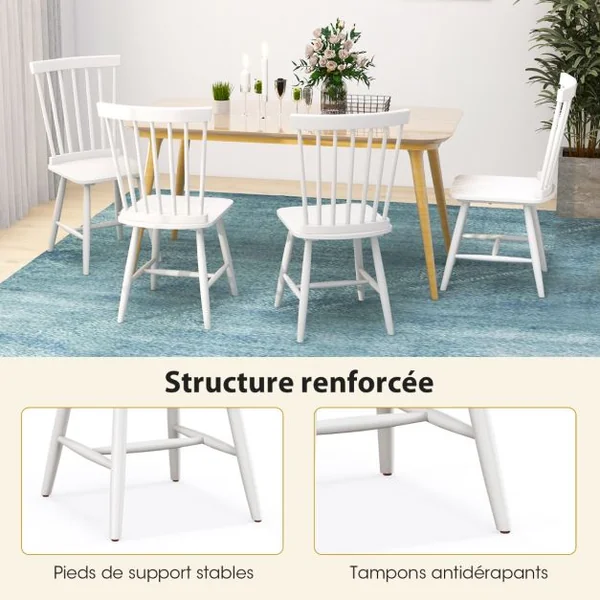 2 Chaises de Salle à Manger Sans Accoudoirs de avec Dossiers Ergonomiques en Broche Sièges en Bois de Caoutchouc Massif Blanc