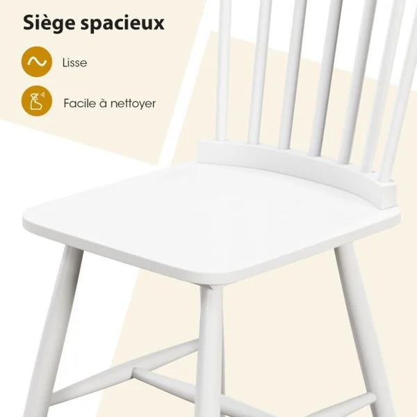 2 Chaises de Salle à Manger Sans Accoudoirs de avec Dossiers Ergonomiques en Broche Sièges en Bois de Caoutchouc Massif Blanc