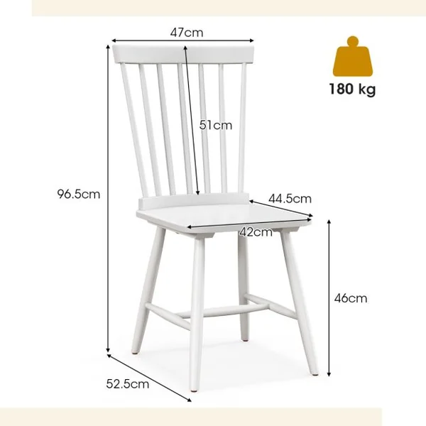 2 Chaises de Salle à Manger Sans Accoudoirs de avec Dossiers Ergonomiques en Broche Sièges en Bois de Caoutchouc Massif Blanc